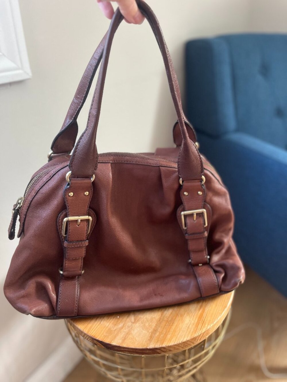 Vintage Michael Kors Cognac Leather Buckle Satchel Bag Y2K